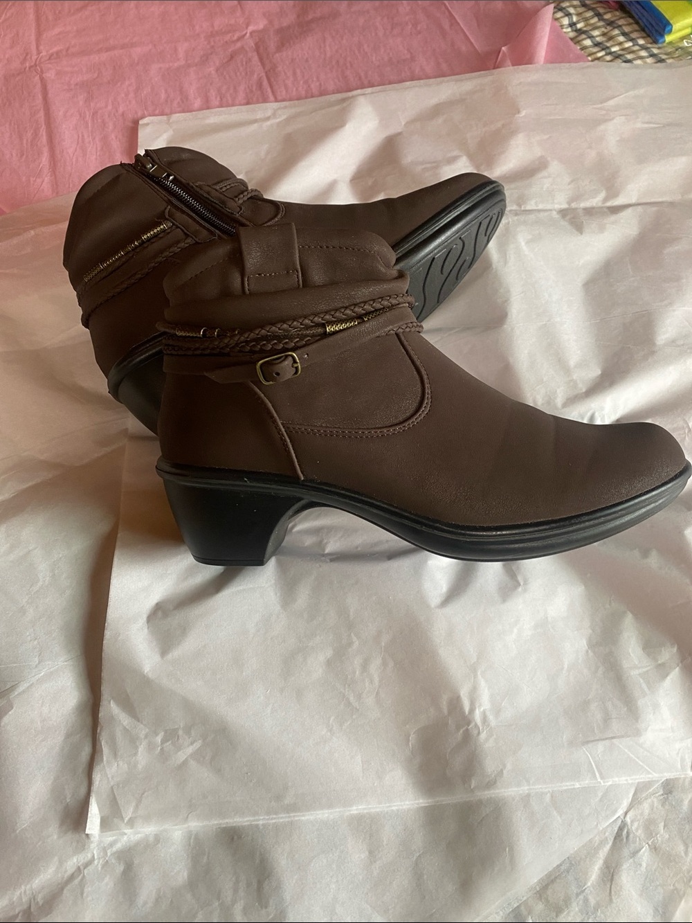 Easy Street comfort wave Brown Ankle Boots with Low Heel